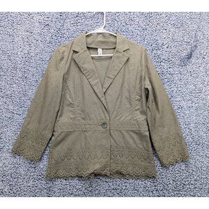 Y2K Old Navy Floral Lace Blazer Size M Twee Cottagecore Boho Swiss Dot VTG Green